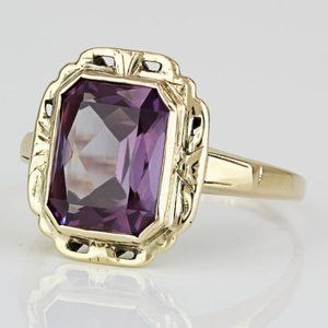 Vintage 10k Yellow Gold Lab-Created Alexandrite Anniversary Cocktail Ring